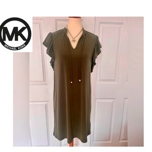 MICHAEL KORS Olive Green Ruffle Dress NWOT